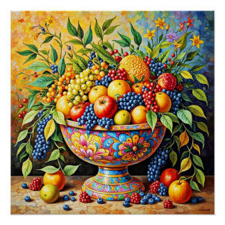 Póster Cartaz de Natureza Morta - Abundância de Frutas.