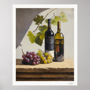 Poster Cartaz de Natureza Morta com Vinho e Uvas