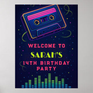 Poster Cartaz de Neon de Aniversário de 14 Anos Personali