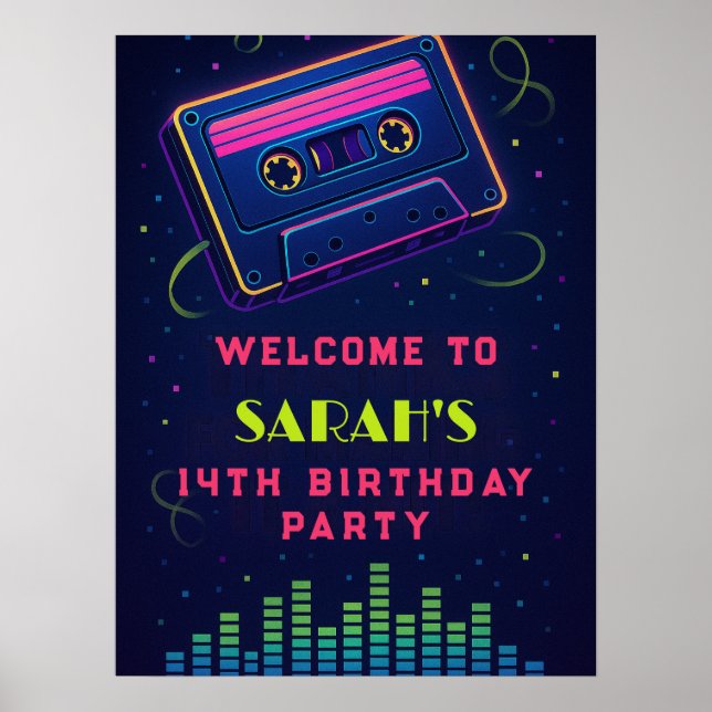 Poster Cartaz de Neon de Aniversário de 14 Anos Personali (Frente)