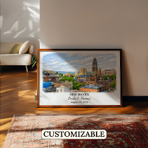 Poster Cartaz de New Haven Connecticut, Aquarela, Persona