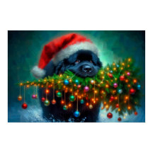 Cartaz de Newfie Carregando uma Árvore de Natal