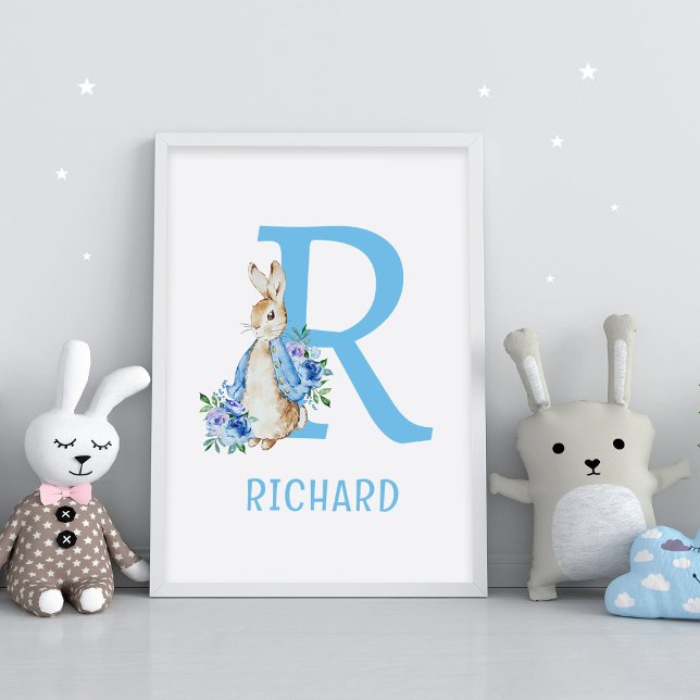 Poster Cartaz de Nome de Bebê Peter Rabbit Azul (Criador carregado)