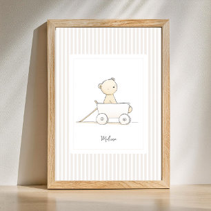 Poster Cartaz de Nome Personalizado - Urso Fofo em Carrin