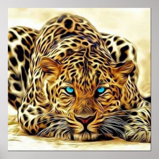 Poster Cartaz de Olhos Azuis de Leopardo em Alta (Frente)