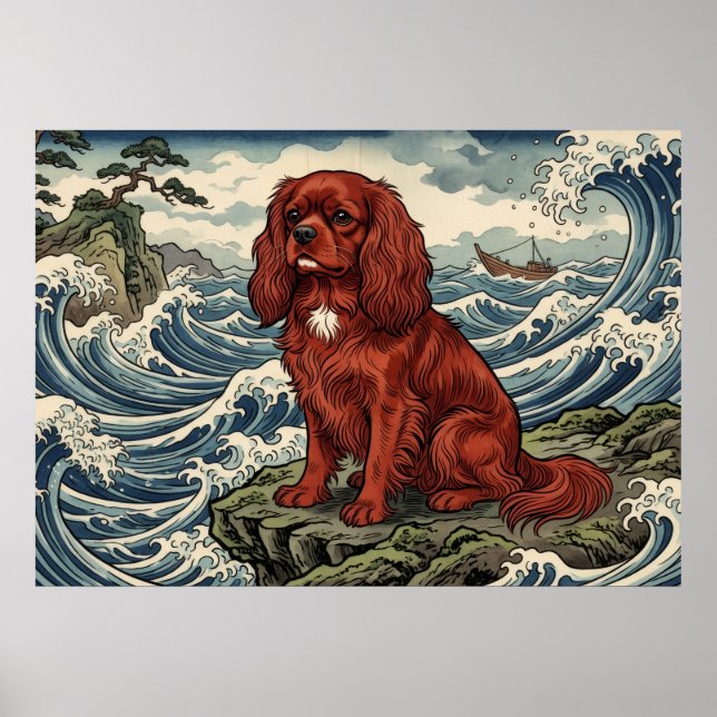 Poster Cartaz de Onda Japonesa do Cavalier King Charles S (Frente)