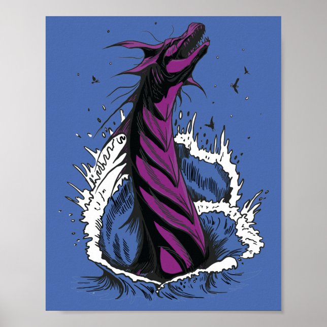 Poster Cartaz de Ondas do Oceano com Serpente Monstro Mar (Frente)
