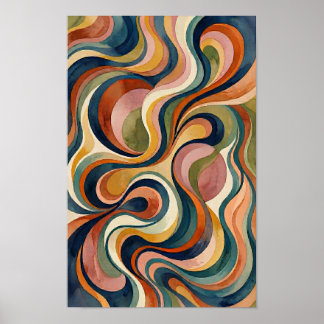Poster Cartaz de Ondas em Aquarela Abstrata Formas Orgâni