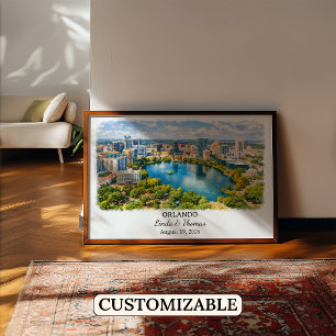 Poster Cartaz de Orlando Flórida, Aquarela, Personalizado