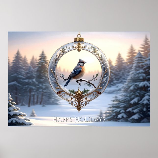 Poster Cartaz de Ornamento de Natal com Pássaro (Frente)