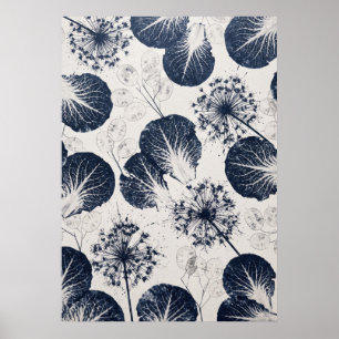Poster Cartaz de Padrão de Folhas com Veias Índigo e Alho