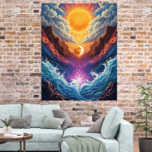 Poster Cartaz de Paisagem Abstrata Surrealista do Sol e d