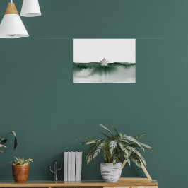 Poster Cartaz de Paisagem de Lótus em Aquarela Verde