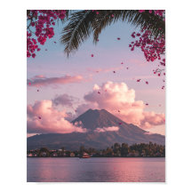 Cartaz de Paisagem Floral do Pôr do Sol da Montanh