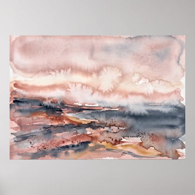 Poster Cartaz de Paisagem Marítima Abstrata Cinza Rosa (Frente)