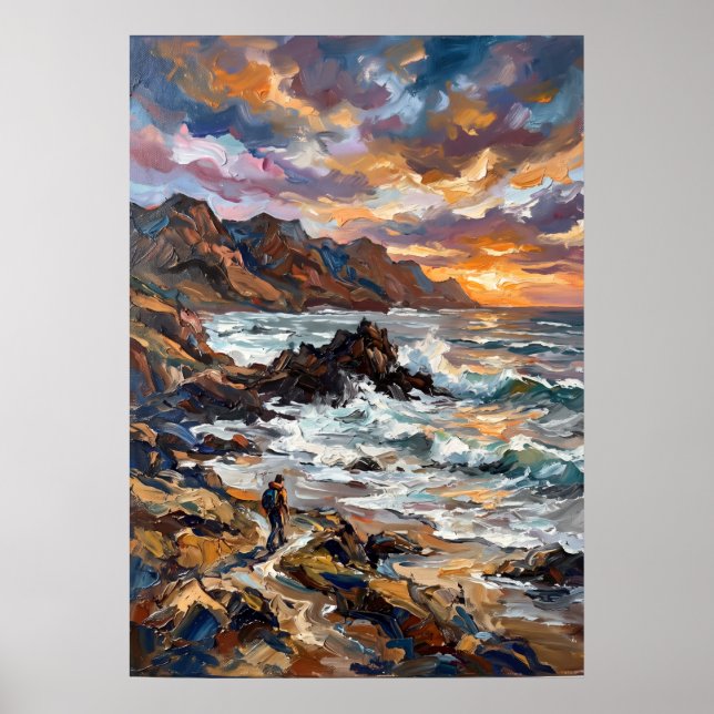 Poster Cartaz de Paisagem Marítima do Pôr do Sol na Costa (Frente)