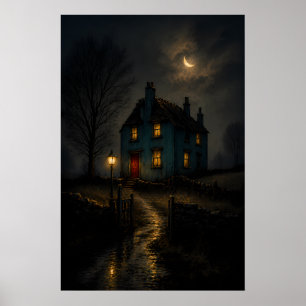 Poster Cartaz de paisagem noturna de cottage gótico tempe