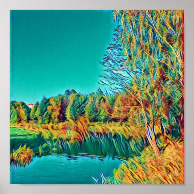 Póster Cartaz de Paisagem Rural Verde Amarelo (Frente)