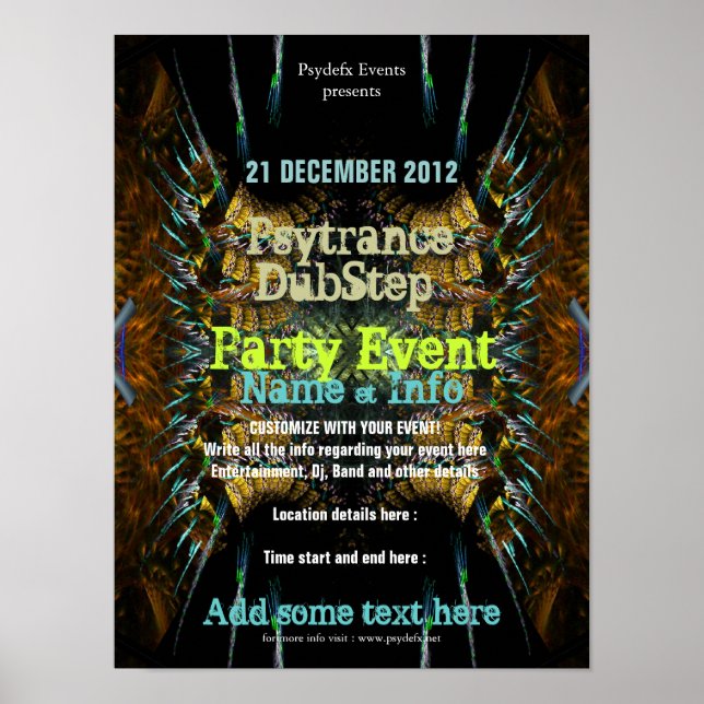 Póster Cartaz de Panfleto da Festa Fractal Blast (Frente)