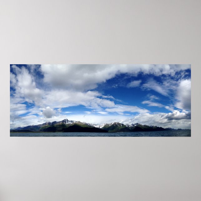 Poster Cartaz de panorama do céu, montanhas e oceano do A (Frente)