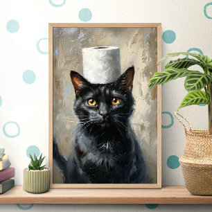 Poster Cartaz de Papel Higiênico de Gato Preto Engraçado