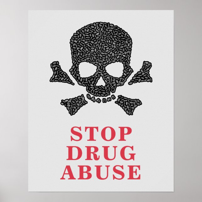Poster Cartaz de Parar Abuso de Drogas com Crânio Feito d (Frente)