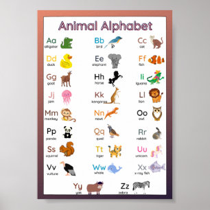 Poster Cartaz de Parede Alfabeto Animal Infantil