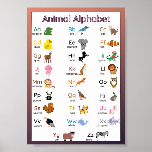 Poster Cartaz de Parede Alfabeto Animal Infantil (Frente)