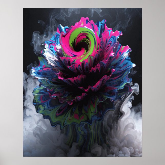 Poster Cartaz de Parede com Design Floral Psicodélico (Frente)