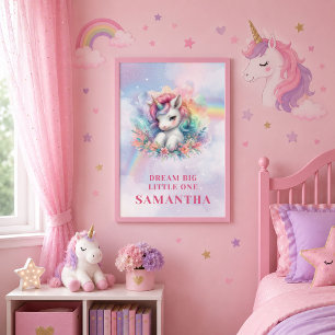 Poster Cartaz de Parede de Aniversário de Menina Unicórni
