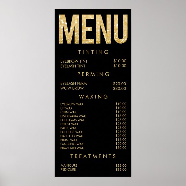 Póster Cartaz de Parede de Menu de Salão de Brilho Preto  (Frente)