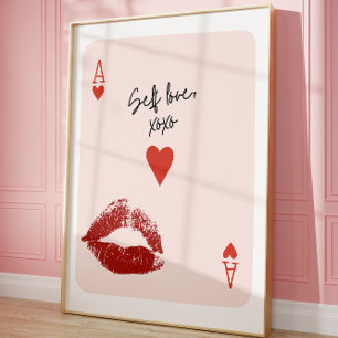 Poster Cartaz de Parede Estética Rosa Ás de Corações Amor