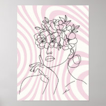Cartaz de Parede Linha Artística de Mulher Floral,