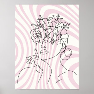 Poster Cartaz de Parede Linha Artística de Mulher Floral,