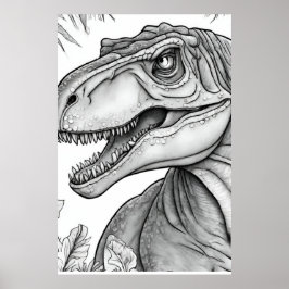 Poster Cartaz de Parede Preto + Branco de Dinossauro