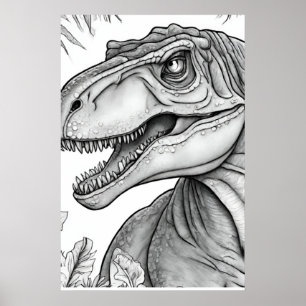 Poster Cartaz de Parede Preto + Branco de Dinossauro