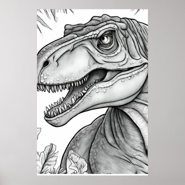 Poster Cartaz de Parede Preto + Branco de Dinossauro (Frente)