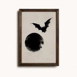 Poster Cartaz de Parede Silhueta de Morcego Lua Halloween