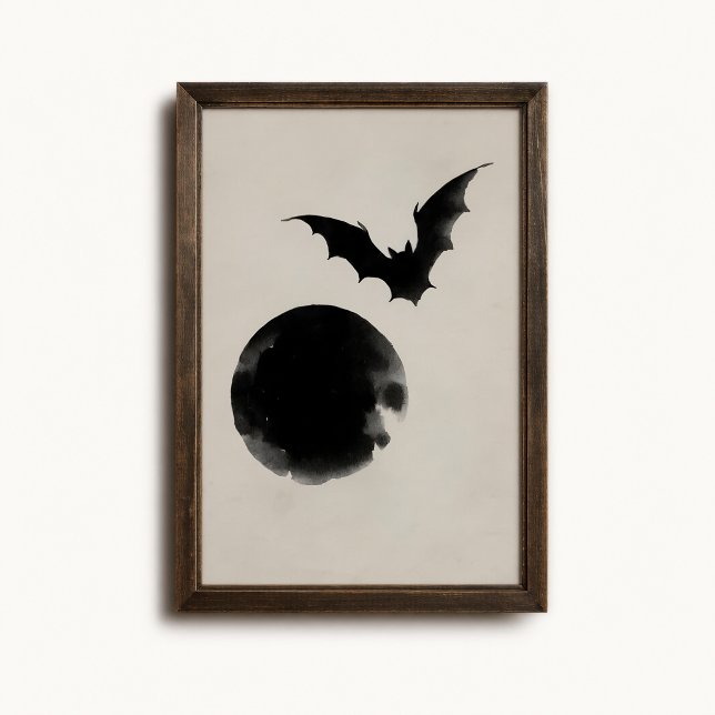 Poster Cartaz de Parede Silhueta de Morcego Lua Halloween (Bat Silhouette Moon Poster - close-up view (frame/decor not included))