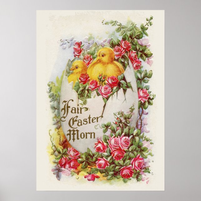 Poster Cartaz de Páscoa de Franguinhos e Rosas (Frente)