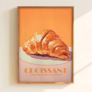 Poster Cartaz de pastelaria com croissant rosa arte minim