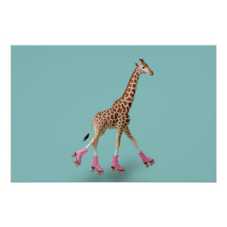 Póster Cartaz de Patinação de Girafa Caprichosa