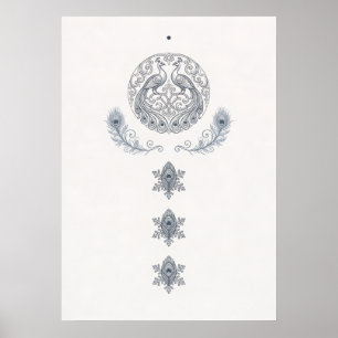 Poster Cartaz de Pena de Pavão Prateado Minimalista