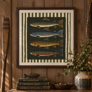 Poster Cartaz de Pesca de Truta Vintage Arte Rústica de P