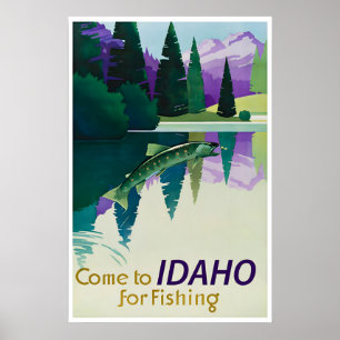 Poster Cartaz de Pesca em Idaho Arte de Viagem Pacífico N