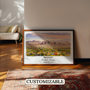 Poster Cartaz de Phoenix Arizona, Aquarela, Personalizado