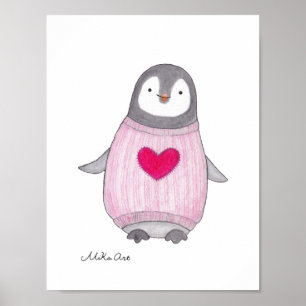 Poster Cartaz de Pinguim Fofo Pintura de Pinguim Arte par