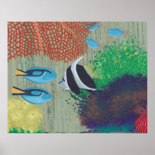 Poster Cartaz de pintura de peixes tropicais coloridos