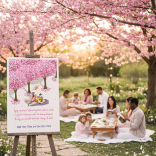 Póster Cartaz de Piquenique de Cerejeira em Flor Editável