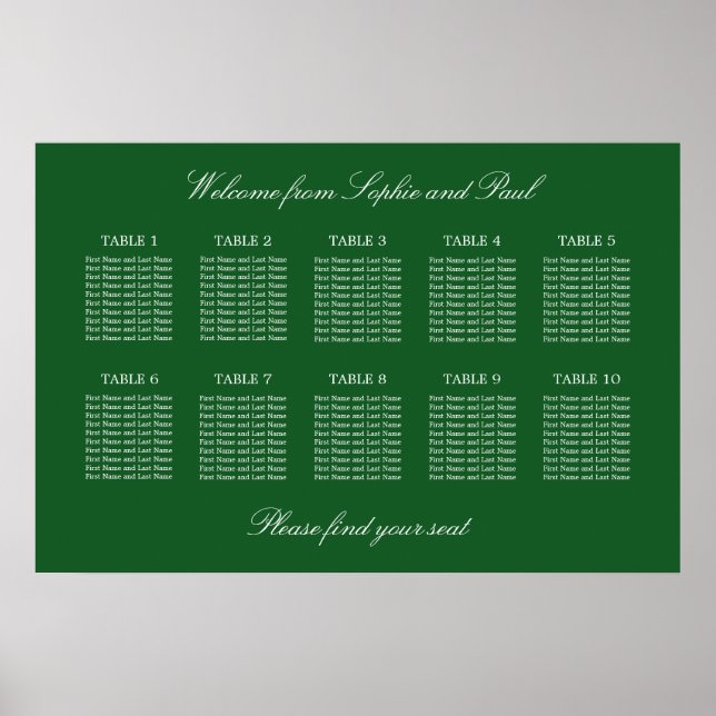 Poster Cartaz de Plano de Assento de Casamento de Mesa 10 (Frente)